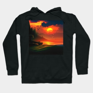 Mountain Lake Summer Sunset Digital Art (MD23SMR011) Hoodie